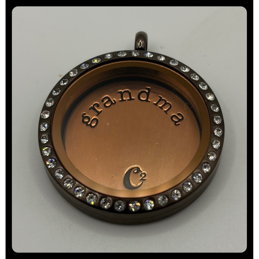 Origami Owl Floating Locket Pendant Medium Brown Crystal Grandma Plate